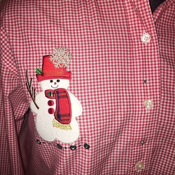 Las Olas Plaid Snowman Christmas Button Up Small - Picture 4 of 7